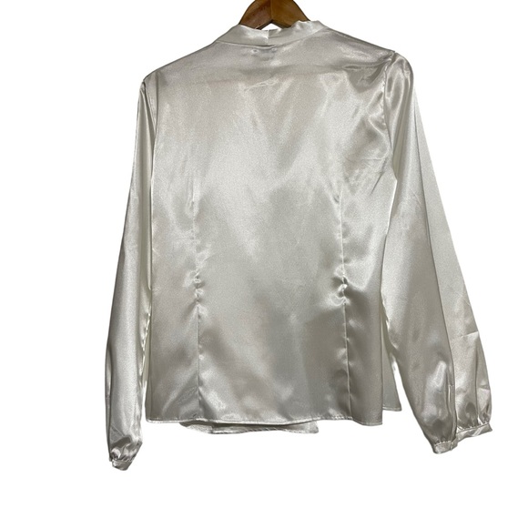 Calvin Klein Satin Surplice V-Neck Long Blouson Sleeve Cross White Blouse L - Picture 6 of 12